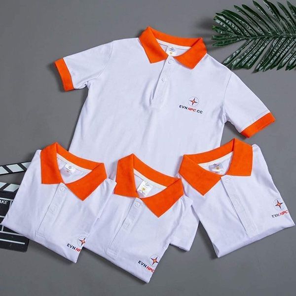 Polos brancas com gola laranja e bordado EVN NPC