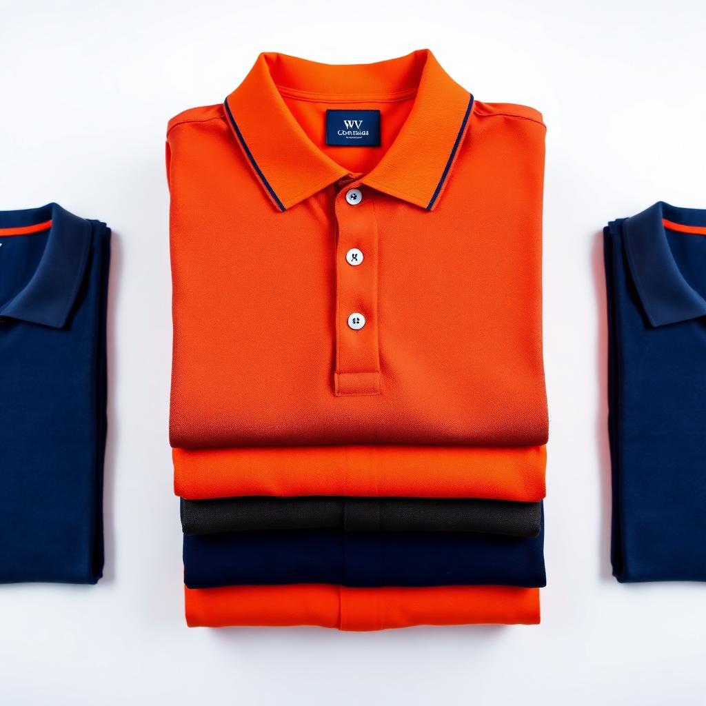 Polos personalizados em laranja e azul